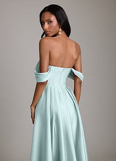 Azazie Loisa Abiti da Damigella Abito A-Line in Raso Elasticizzato a Spalla Scoperta Sea Glass image4