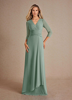 Azazie Mayfield Mère de la mariée Robes Robe Trapèze en Mousseline de soie Plissée Sauge D'argent image1