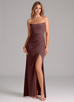 Azazie Leonis Bridesmaid Dresses Espresso Mermaid Strapless Velvet Dress image3