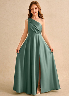 Azazie Puddles Girls Formal Flower Girl Klänningar Klä A-Line i Stretch Satin Ena axeln image5