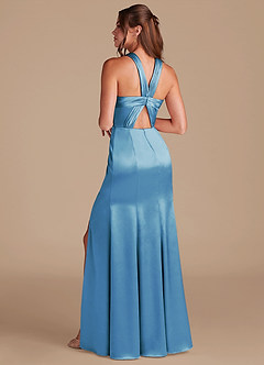 Azazie Rue 신부 들러리 드레스 쉬스 주름진 메탈릭 새틴 바닥 길이 드레스 image7