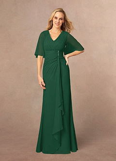 Azazie Carson vestidos de madre de la novia Vestido de Verde Oscuro de Gasa de Corte En A con Encaje de cuello en V image1