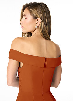 Azazie Lecia Bridesmaid Dresses Paprika Empire Off-The-Shoulder Pleated Chiffon Convertible Dress image7