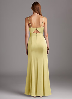 Azazie Shania Bridesmaid Dresses Lemon Sorbet Sheath V-Neck Pleated Stretch Satin Dress image2