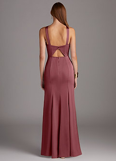 Azazie Elana Bridesmaid Dresses Desert Rose Sheath Side Slit Stretch Satin Dress image4