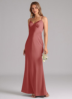 Azazie Suttona Brudtärnklänningar Klä av A-Linje i Stretch Satin Plisserad Antik Ros image4