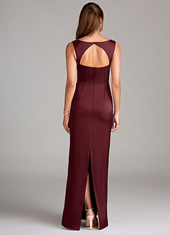 Azazie Flori Bridesmaid Dresses Cabernet Sheath Side Slit Stretch Satin Dress image2