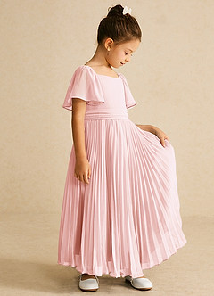 Azazie Bun Bun Flower Girl Dresses Blushing Pink A-Line Pleated Chiffon Dress image5