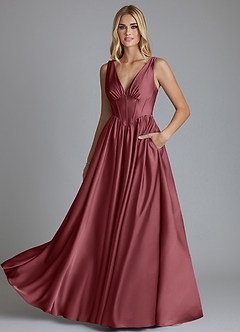 Azazie Delmie Robes de demoiselle d'honneur Robe Trapèze en Satin extensible Corset Rose Du Désert image6