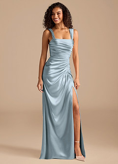 Azazie Jesaphine Bridesmaid Dresses Dusty Blue Sheath Bow Metallic Satin Dress image1