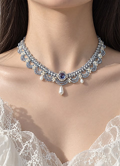 front Something Blue Beaded Lace Necklace