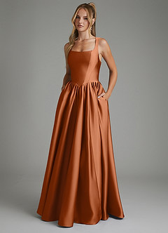 Azazie Nevaeh Robes de demoiselle d'honneur Robe Trapèze en Satin extensible Corset Cuivre image1