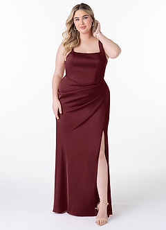 Azazie Mero Bridesmaid Dresses Cabernet Sheath Pleated Stretch Satin Dress image6