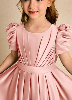 Azazie Miriam Blumenmädchenkleider Ballkleid Plissee Matte Satin Kleid Rosettenrosa image8