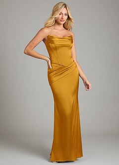 Azazie Sorrel Bridesmaid Dresses Butterscotch Mermaid Strapless Stretch Satin Convertible Dress image6