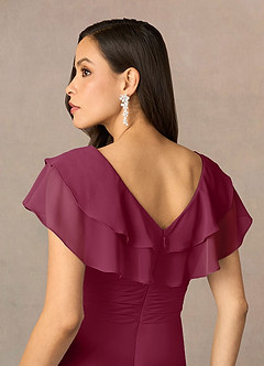 Azazie Snapdragon Mother of the Bride Dresses Mulberry A-Line V-Neck Ruched Chiffon Dress image5