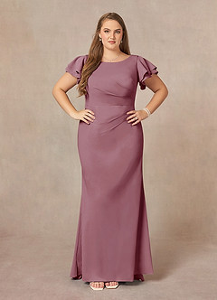Azazie Peppermint Mother of the Bride Dresses Vintage Mauve Mermaid Scoop Ruched Stretch Crepe Dress image6