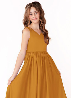 Azazie Hathaway Junior Butterscotch A-Line Bow Matte Satin Dress image5