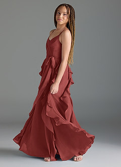 Azazie Peyton Junior Terracotta A-Line V-Neck Cascading Ruffles Chiffon Dress image4