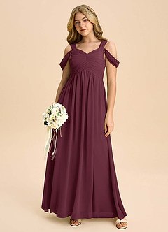 Azazie Lianne Junior Cabernet A-Line Off the Shoulder Chiffon Dress image5
