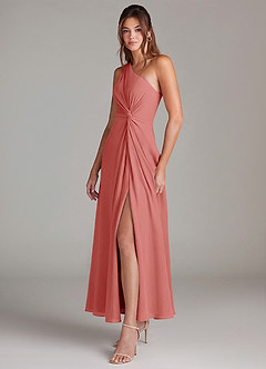 Azazie Brooke Robes de demoiselle d'honneur Robe Trapèze en Mousseline de soie Une épaule Antique Rose image3