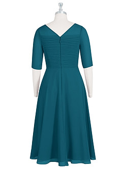 Azazie Naomi Mother of the Bride Dresses Ink Blue A-Line Boatneck Pleated Chiffon Dress image8