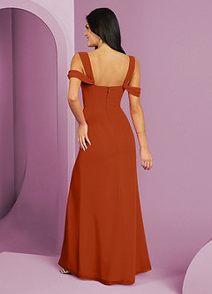 Barbie ♥ Azazie Bridesmaid Dresses Burnt Orange A-Line Off the Shoulder Chiffon Dress image6