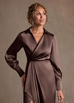 Azazie Jacinta Klänningar till brudens mor Klä Tubklänning i Stretch Satin Plisserad Ganache image5