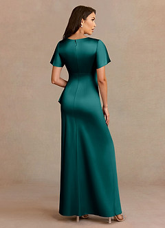 Azazie Robins Mother of the Bride Dresses Peacock A-Line Pleated Stretch Satin Dress image4