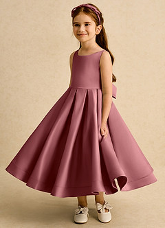 Azazie Babs Flower Girl Dresses Amethyst Ball-Gown Pleated Matte Satin Dress image5