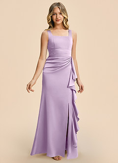 Azazie Adrienne Junior Frosted Lilac Sheath Pleated Stretch Satin Dress image6