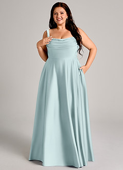 Azazie Shaude Robes de demoiselle d'honneur Robe Trapèze en Satin extensible Plissée Brume image11