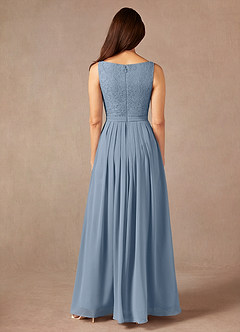 Azazie Ainsling Mère de la mariée Robes Robe Trapèze en Mousseline de soie Dentelle à encolure carrée Bleu Poussiéreux image7