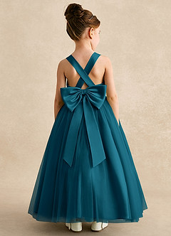 Azazie Peanut Robe Demoiselle D'honneur Fillette Robe Trapèze en Tulle Bretelle Bleu Encre image1
