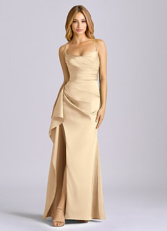 Azazie Sarai Robes de demoiselle d'honneur Robe Fourreau en Satin extensible Corset Champagne image3