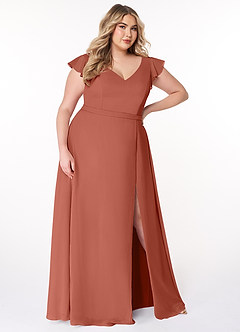 Azazie Claudine Bridesmaid Dresses Clay A-Line Flutter Sleeve Chiffon Dress image10