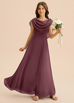 Azazie Lambie Junior Sangria A-Line Pleated Chiffon Dress image3
