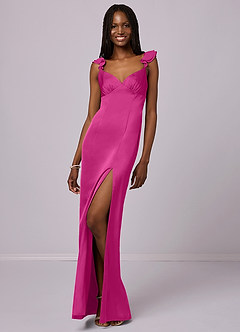 Barbie ♥ Azazie Bridesmaid Dresses Fuchsia Sheath Stretch Satin Dress image6