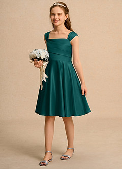 Azazie Budle Girls Formal Flower Girl Dresses Peacock A-Line Pleated Matte Satin Dress image5