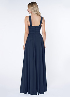Azazie Kaleigh Bridesmaid Dresses Dark Navy A-Line Pleated Chiffon Dress image2