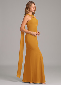 Azazie Kinsley Bridesmaid Dresses Butterscotch Mermaid Pleated Chiffon Dress image6