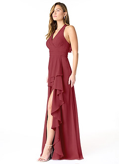 Azazie Aviv Bridesmaid Dresses Pomegranate A-Line Pleated Chiffon Dress image3