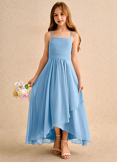 Azazie Twilight Dance Girls Formal Blumenmädchenkleider A-Linie Plissee Chiffon Kleid Puderblau image4