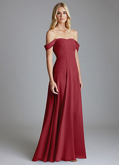 Azazie Seriana Final Sale Pomegranate A-Line Off the Shoulder Chiffon Dress image4