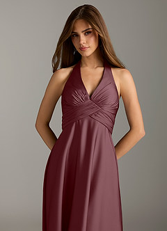 Azazie Tessie Robes de demoiselle d'honneur Robe Trapèze en Satin extensible Plissée Sangria image6