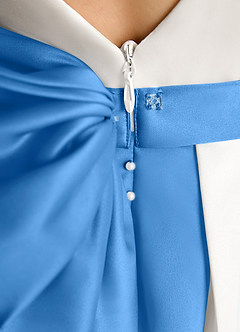 Azazie Cherry Flower Girl Dresses Ivory Blue Jay Ball-Gown Pleated Matte Satin Dress image6