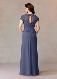 Azazie Junie Mère de la mariée Robes Robe Trapèze en Mousseline de soie Dentelle Bleu Orageux image2