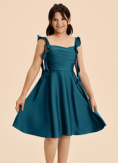 Azazie Kira Junior A-Linie Gestreift Stretch-Satin Kleid Tintenblau image3
