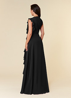 Azazie Narine Mother of the Bride Dresses Black A-Line High Neckline Pleated Chiffon Dress image4