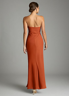 Azazie Saylor Vestidos de damas de honor Vestido de Naranja Quemada de Gasa de Corte Sirena con Sin tirantes image11